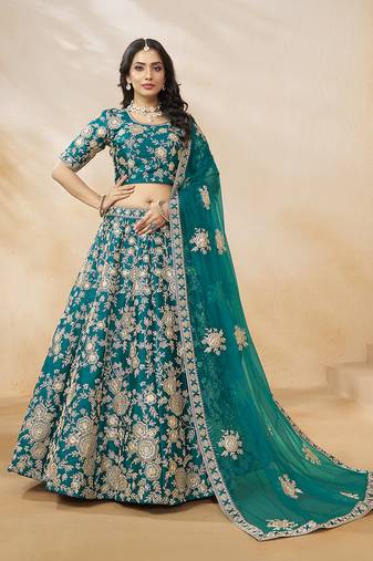 Embroidered Art Silk Lehenga Choli in Turquoise