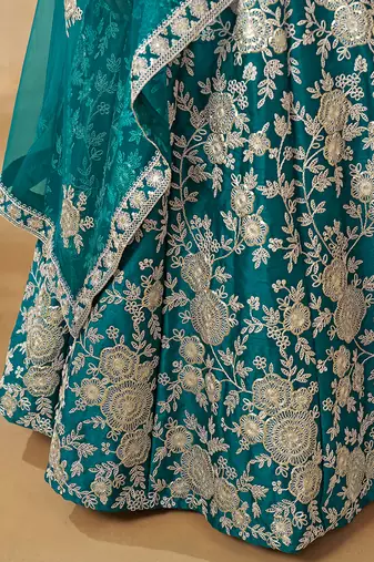 Embroidered Art silk blend Lehenga Choli in Turquoise