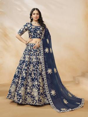 Embroidered Art silk blend Navy Blue Lehenga Choli 1