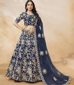 Embroidered Art Silk Navy Blue Designer Lehenga Choli