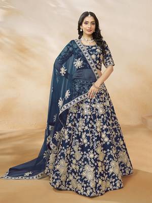 Embroidered Art silk blend Navy Blue Lehenga Choli 2