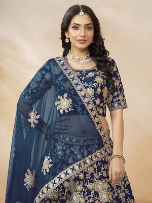 Embroidered Art silk blend Navy Blue Lehenga Choli 3