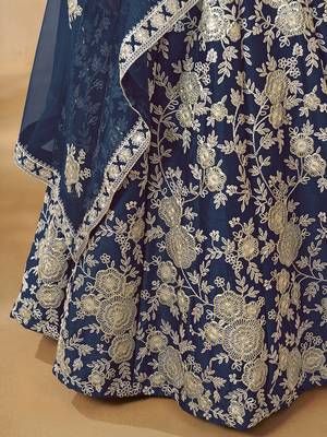 Embroidered Art silk blend Navy Blue Lehenga Choli 4