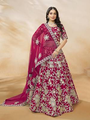 Art silk blend Embroidered Rani Pink Lehenga Choli 2
