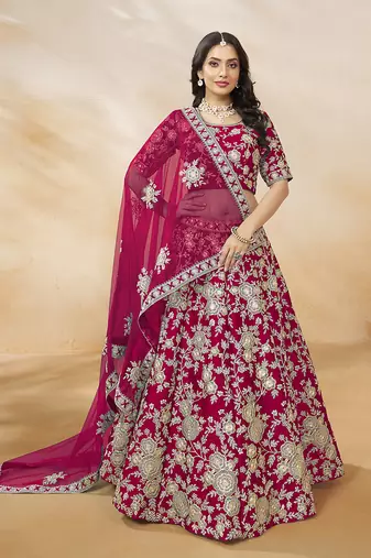 Art silk blend Embroidered Rani Pink Lehenga Choli