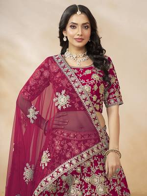 Art silk blend Embroidered Rani Pink Lehenga Choli 3