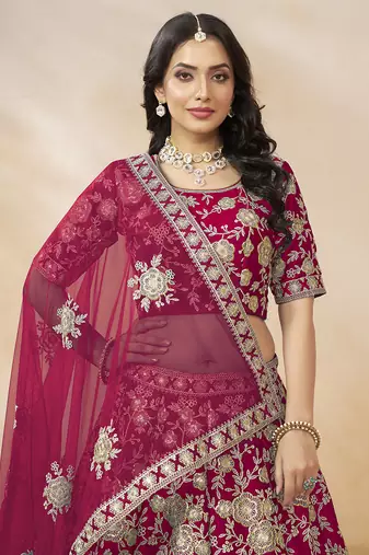 Art silk blend Embroidered Rani Pink Lehenga Choli