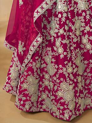 Art silk blend Embroidered Rani Pink Lehenga Choli 4