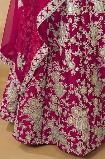 Art silk blend Embroidered Rani Pink Lehenga Choli
