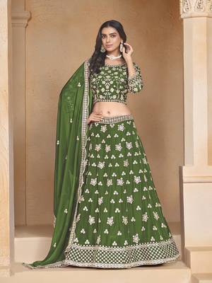 Embroidered Art silk blend Green Lehenga Choli 1