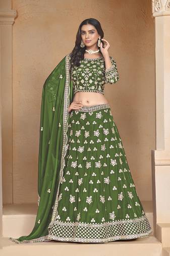 Embroidered Art Silk Green Designer Lehenga Choli