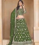 Embroidered Art Silk Green Designer Lehenga Choli