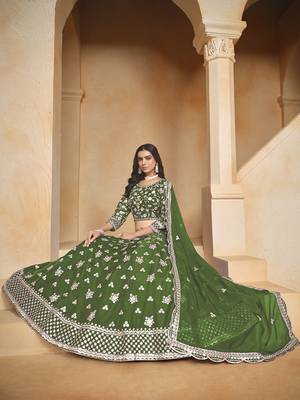 Embroidered Art silk blend Green Lehenga Choli 2