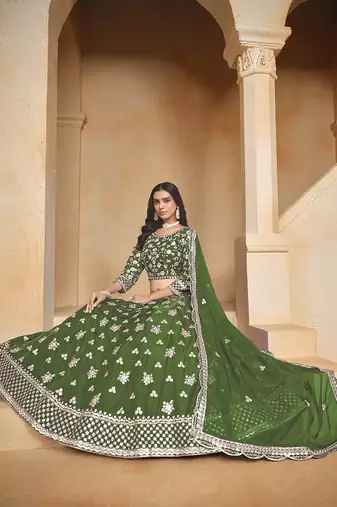 Embroidered Art silk blend Green Lehenga Choli