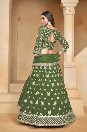 Embroidered Art silk blend Green Lehenga Choli