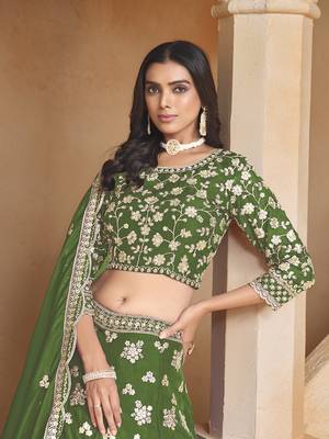 Embroidered Art silk blend Green Lehenga Choli 4