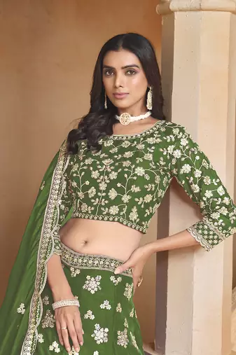 Embroidered Art silk blend Green Lehenga Choli