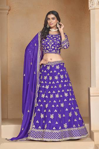 Embroidered Art Silk Violet Designer Lehenga Choli