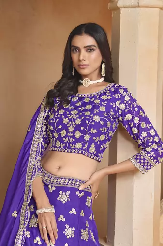 Embroidered Art silk blend Violet Lehenga Choli