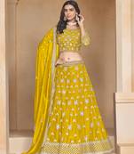 Embroidered Art Silk Yellow Designer Lehenga Choli