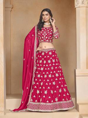 Embroidered Art silk blend Rani Pink Lehenga Choli 1