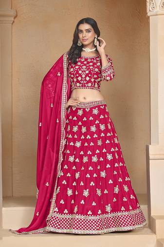 Embroidered Art Silk Rani Pink Designer Lehenga Choli