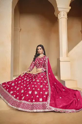 Embroidered Art silk blend Rani Pink Lehenga Choli