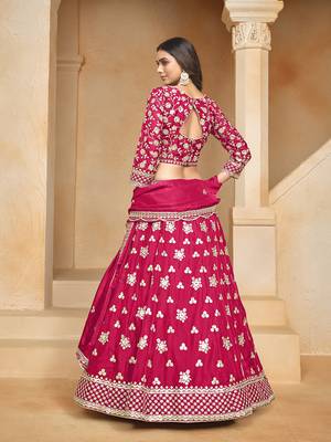 Embroidered Art silk blend Rani Pink Lehenga Choli 3