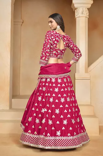 Embroidered Art silk blend Rani Pink Lehenga Choli