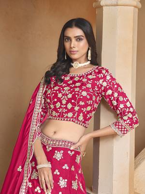 Embroidered Art silk blend Rani Pink Lehenga Choli 4