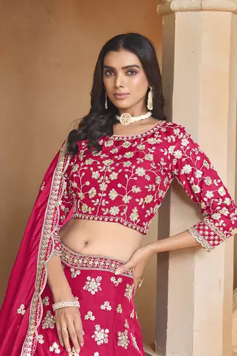 Embroidered Art silk blend Rani Pink Lehenga Choli