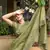 olive shimmer net embroidered saree with unstitched blouse piece