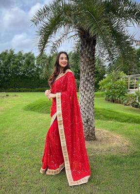 Red Colour Heavy Work Georgette Wedding Wear Saree WITH UN-STITCHED BLOUSE 6