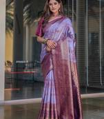 Women'S Lavender Silk Kanjeevaram Saree With Unstitched Blouse Piece