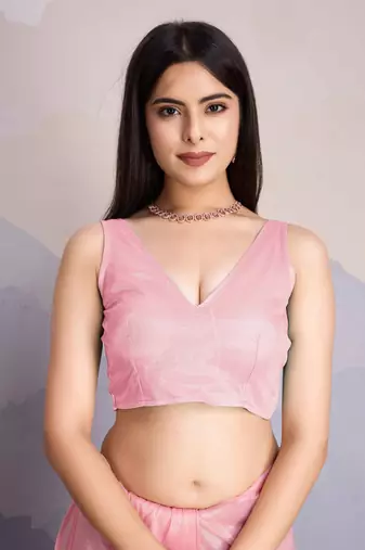Pink Shimmer Net Embroidered Saree With Unstitched Blouse Piece