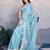Women'S Sky Blue Shimmer Net Embroidered Saree With Unstitched Blouse Piece
