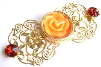 Floral Ornate Metallic Rangoli Centre Wax interchangable and Refill Diwali Diya 1