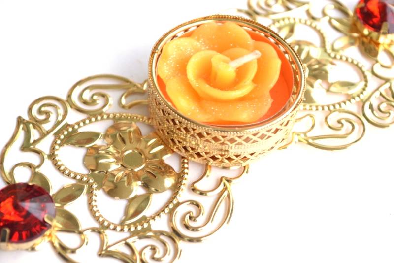 Floral Ornate Metallic Rangoli Centre Wax interchangable and Refill Diwali Diya