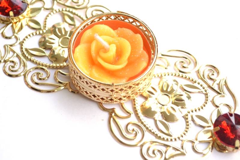 Floral Ornate Metallic Rangoli Centre Wax interchangable and Refill Diwali Diya