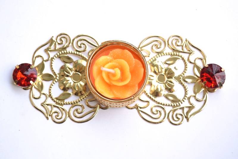 Floral Ornate Metallic Rangoli Centre Wax interchangable and Refill Diwali Diya
