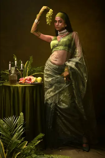 Huts and looms solid green organza tissue saree