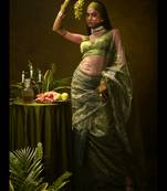 Huts and looms solid green organza tissue saree