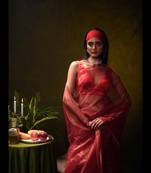 Huts and looms solid red organza tissue saree