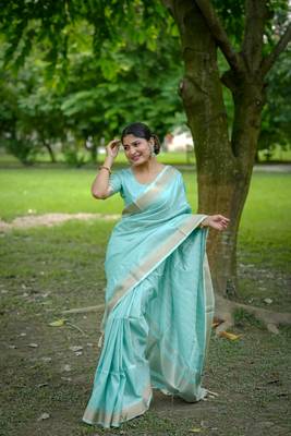 Sky raw silk zari weaving saree festive wear 1