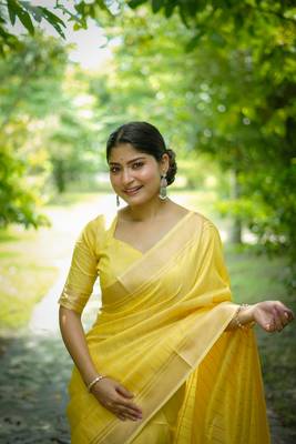 Yellow raw silk zari weaving saree festive wear 2