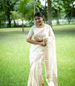 White raw silk zari weaving saree festive wear