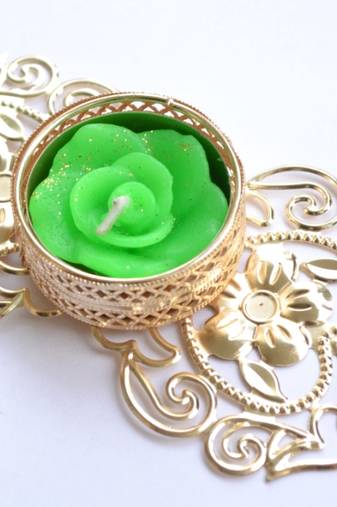 Floral Ornate Metallic Rangoli Centre Wax interchangable and Refill Diwali Diya