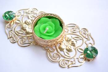 Floral Ornate Metallic Rangoli Centre Wax interchangable and Refill Diwali Diya 1