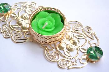Floral Ornate Metallic Rangoli Centre Wax interchangable and Refill Diwali Diya 2