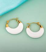 gold-toned hoop earrings with half-white design     modern and minimalist earrings for a sophisticated look